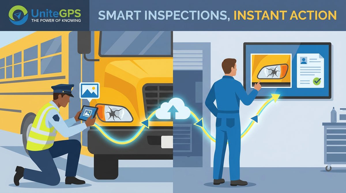 Inspections performed by the driver is instantly available on a monitor for mechanics.